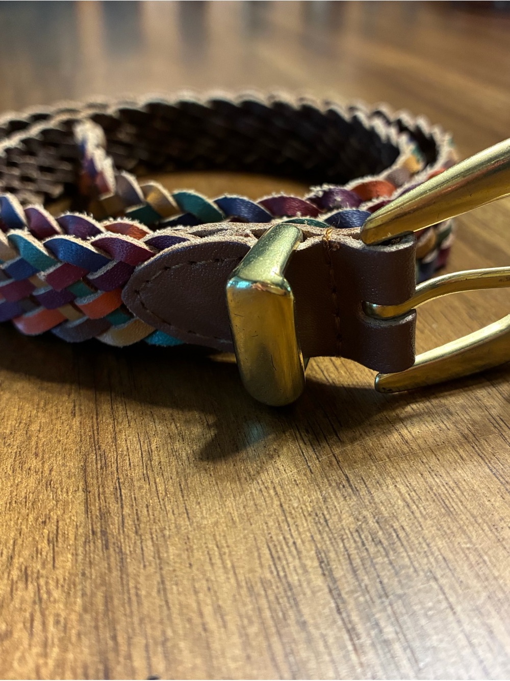 Braided Leather Multicolor Women’s Belt with Gold Tone Buckle